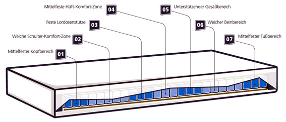 Zoneneinteilung des AirLine Luftbett AirLine Luftkern mit Zoneneinteilung